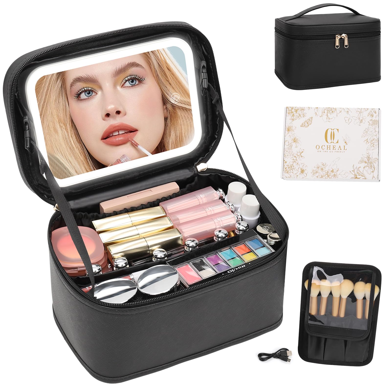 Amazon.com : OCHEAL Makeup Bag With LED Mirror, Travel Makeup Bag